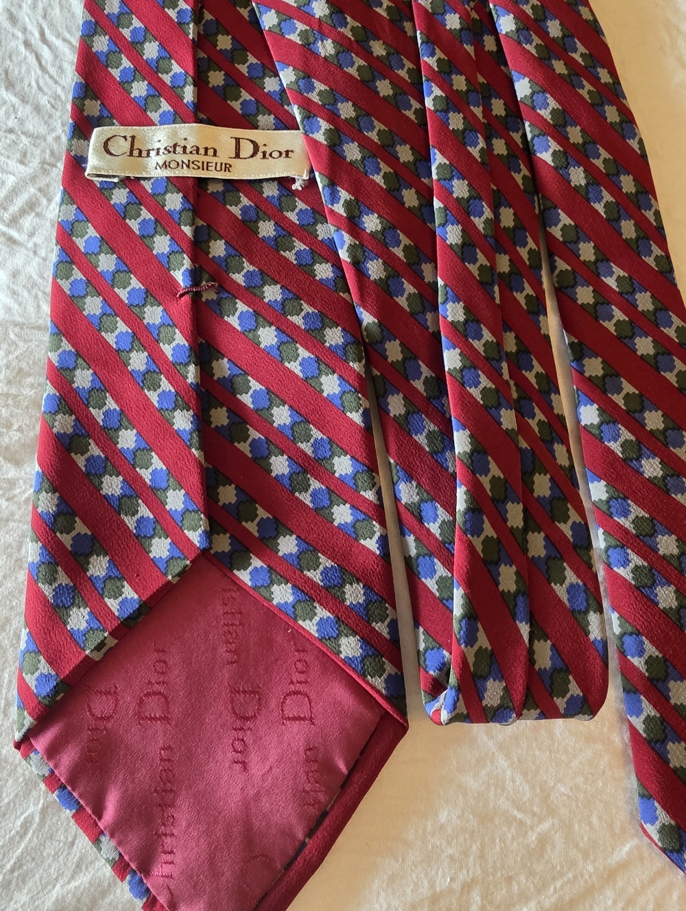 Christian Dior Monsieur Red Patterned Silk Tie